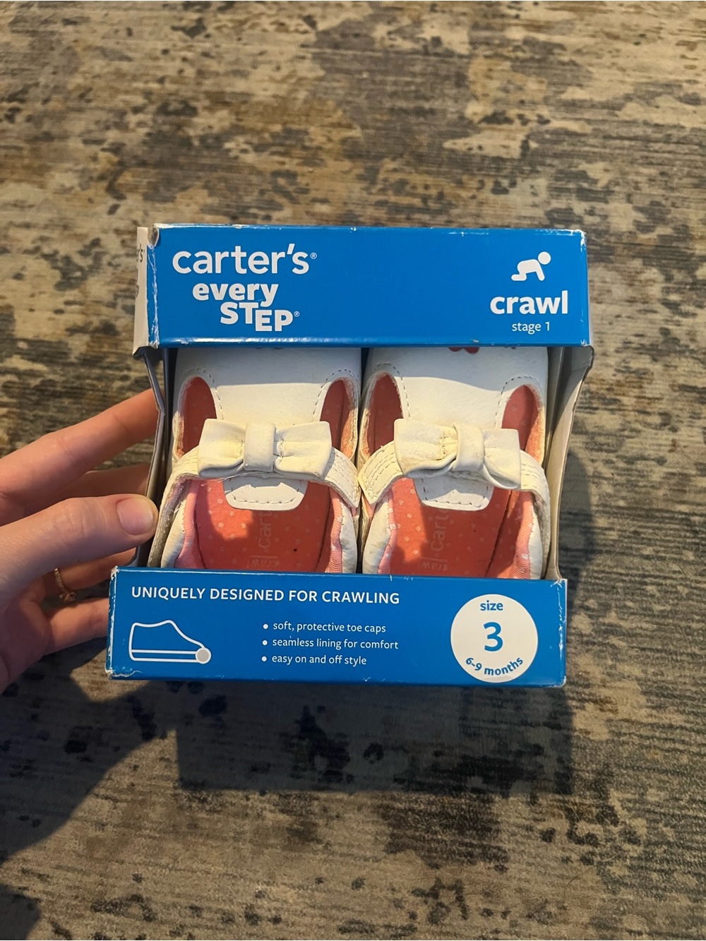 Carter's Baby Girls White Shoes with Coral Lining and Bow